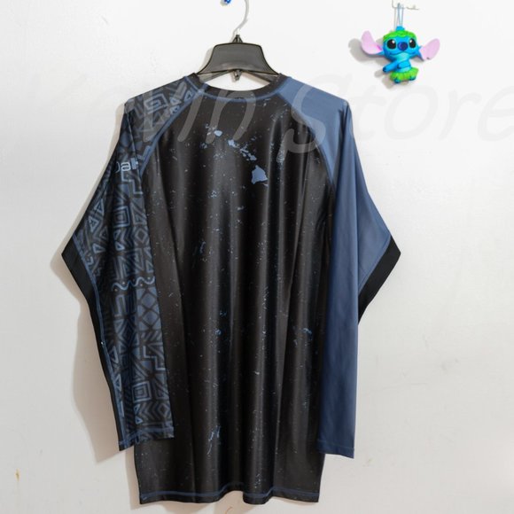 Da Hui Mens Long Sleeve Rash Guard Black/Blue - Picture 2 of 6